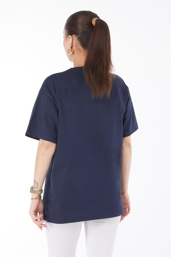 Kısa Kollu Baskılı T-shirt Lacivert - 24641