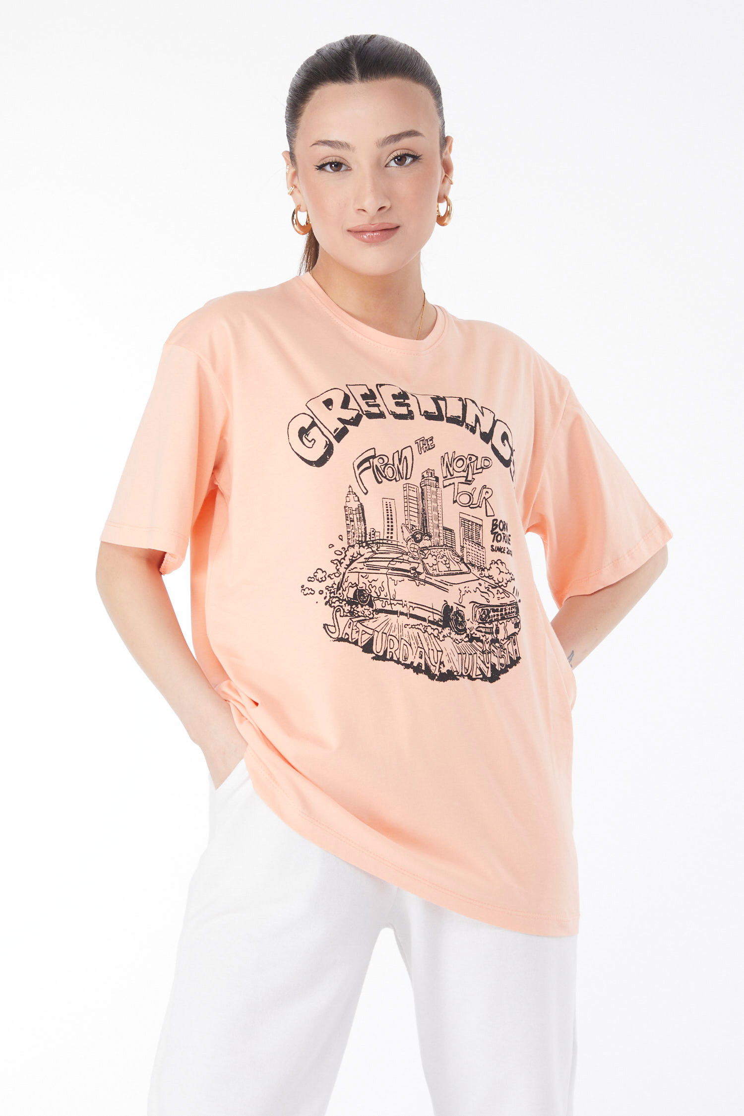 Kısa Kollu Baskılı T-shirt Lila - 24641
