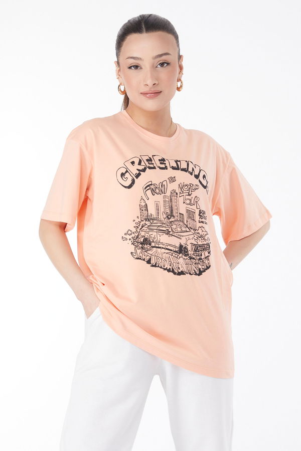Kısa Kollu Baskılı T-shirt Lila - 24641
