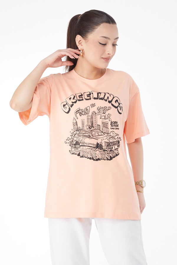 Kısa Kollu Baskılı T-shirt Lila - 24641