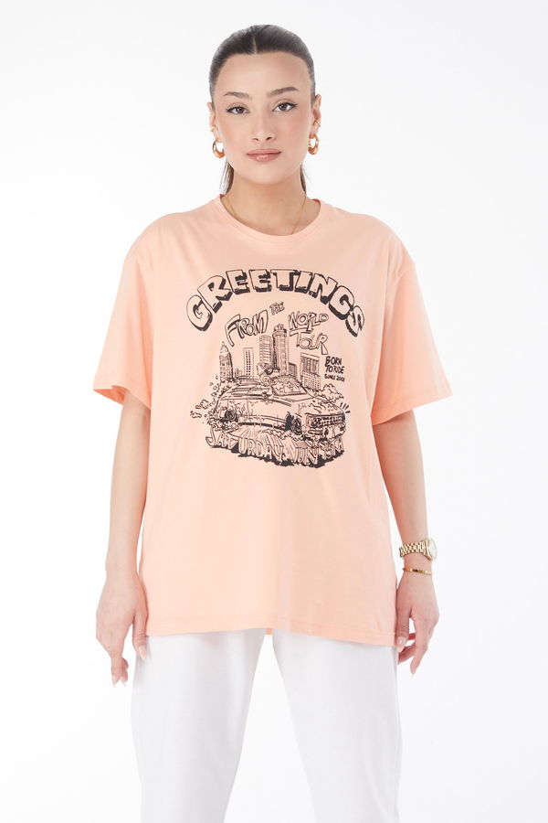 Kısa Kollu Baskılı T-shirt Lila - 24641