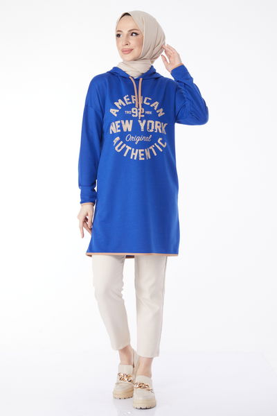 Önü Baskılı Sweatshirt Mavi - 13130
