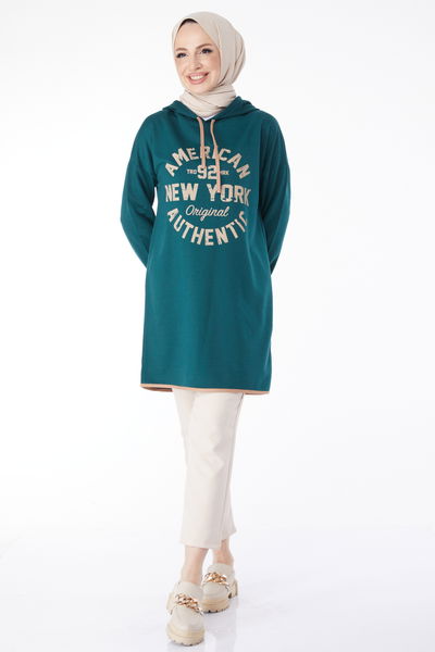 Önü Baskılı Sweatshirt Yeşil - 13130