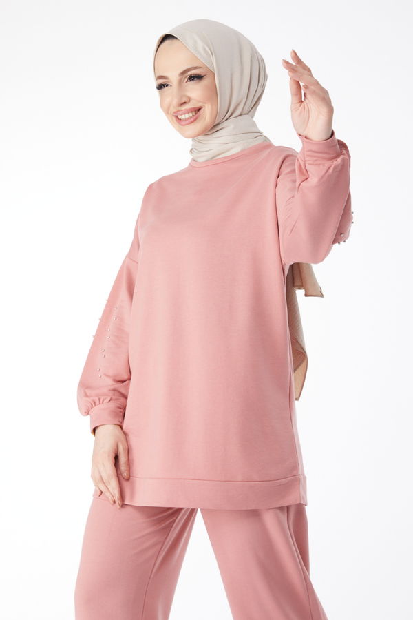 Koları Taslı Eşofman Takımı Pembe - 13131