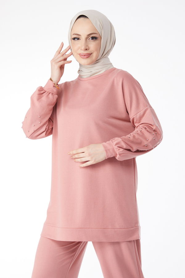 Koları Taslı Eşofman Takımı Pembe - 13131