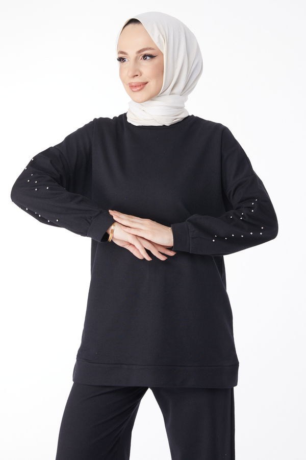 Koları Taslı Eşofman Takımı Siyah - 13131