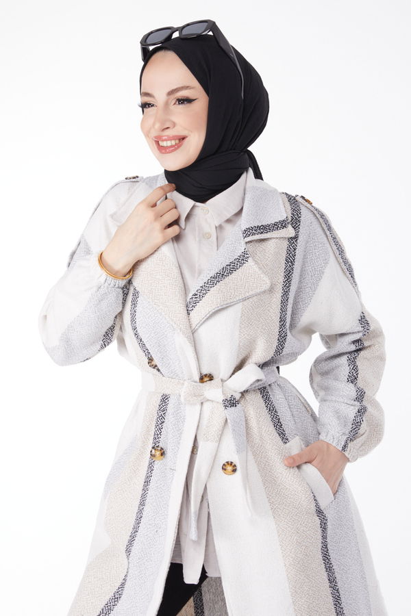Kuşaklı Kaşe Kaban Bej - 13135 BEJ