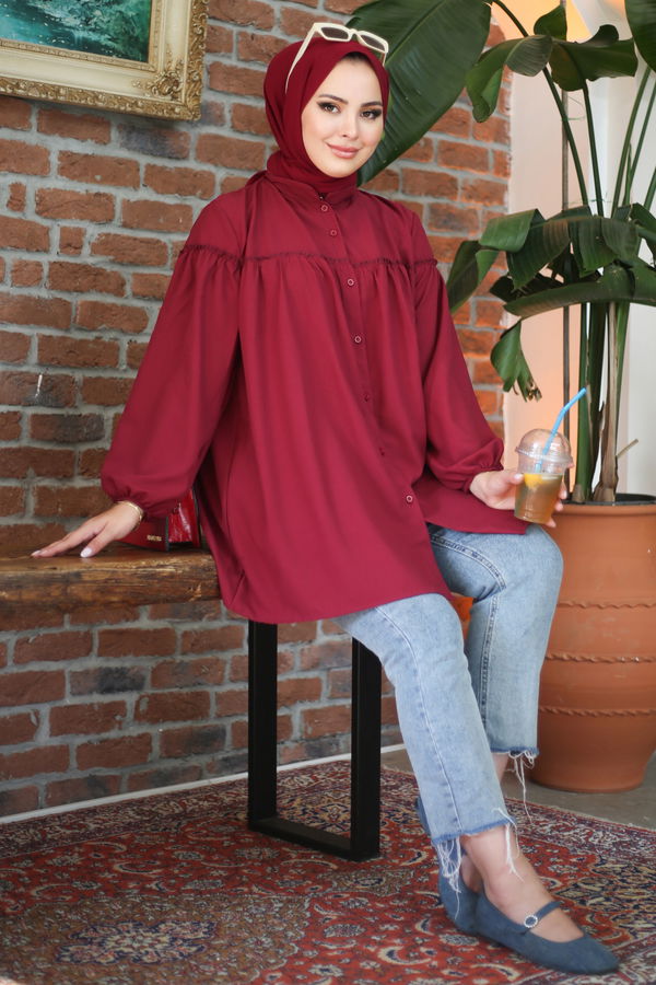 Büzgülü Gömlek Bordo - 13136 BORDO