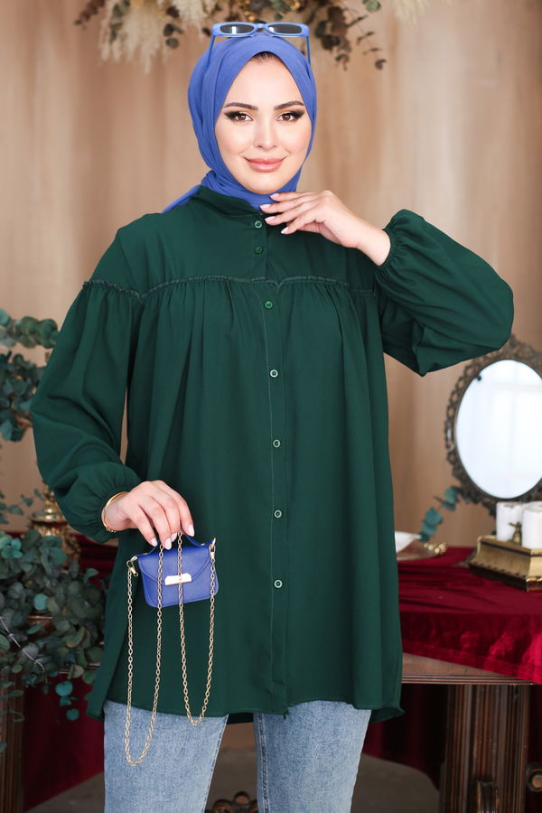 Büzgülü Gömlek Yeşil - 13136 YEŞİL
