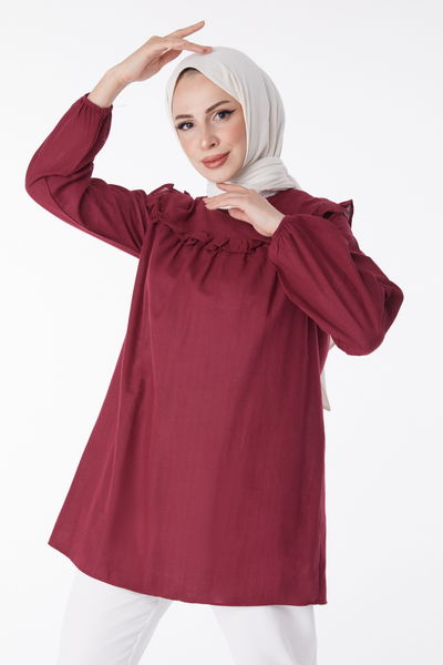 Fırfır Detaylı Tunik Bordo - 13142