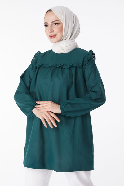 Fırfır Detaylı Tunik Yeşil - 13142