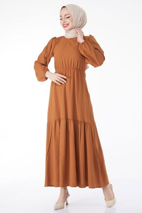 Beli Bağcıklı Elbise Taba - 13144