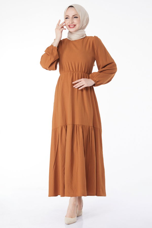 Beli Bağcıklı Elbise Taba - 13144