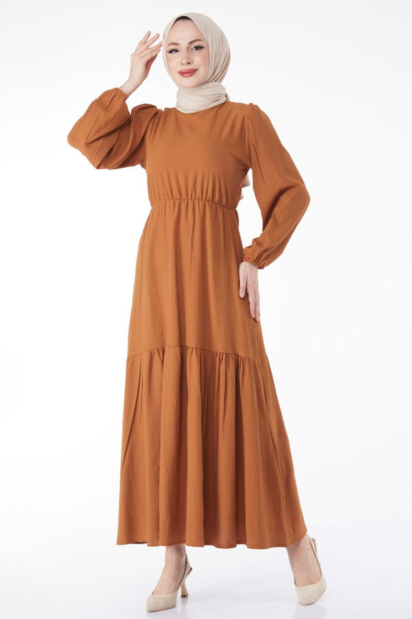 Beli Bağcıklı Elbise Taba - 13144