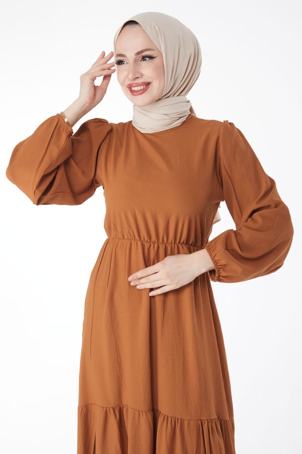 Beli Bağcıklı Elbise Taba - 13144