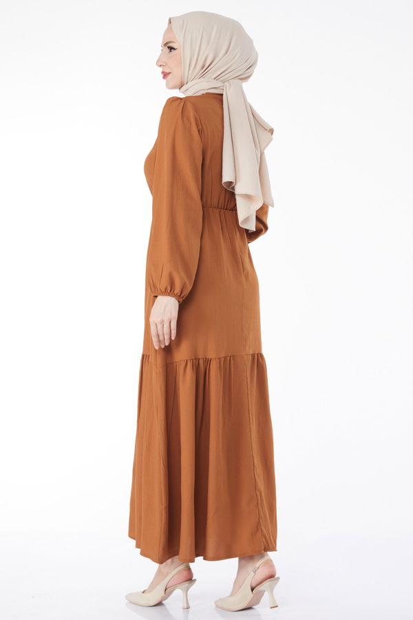 Beli Bağcıklı Elbise Taba - 13144