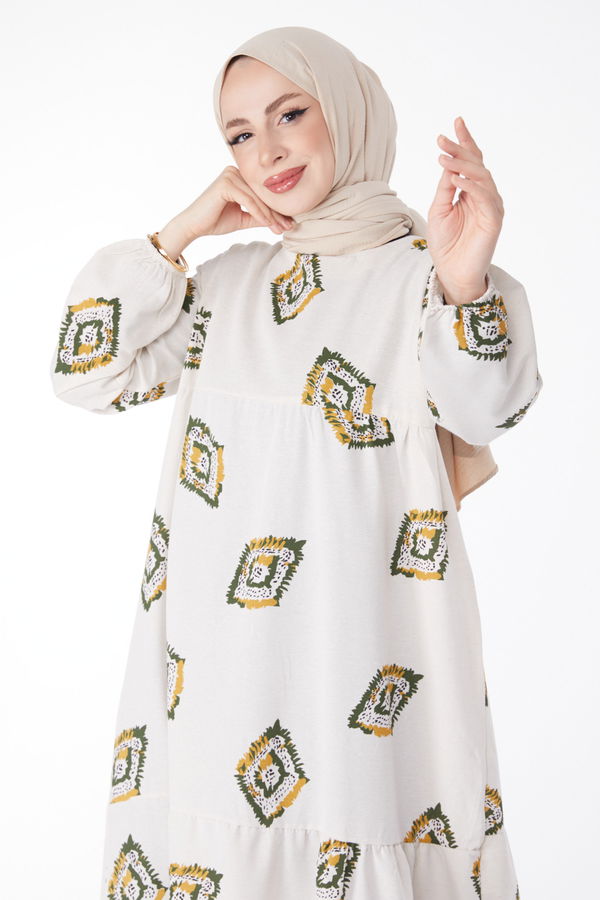 Desenli Elbise Haki - 13151 HAKİ