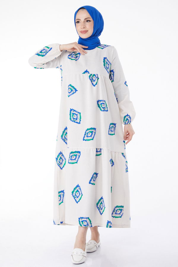 Desenli Elbise Mavi - 13151