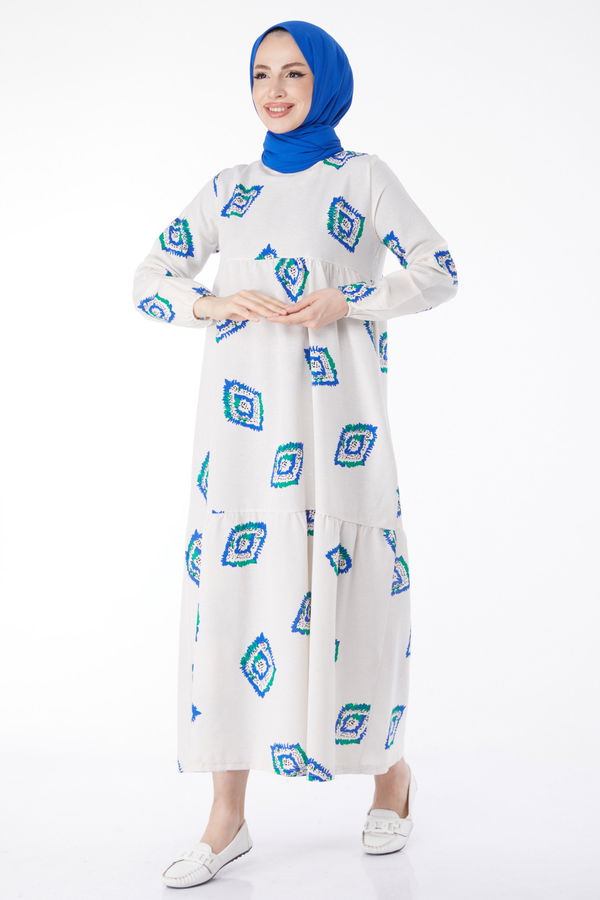 Desenli Elbise Mavi - 13151