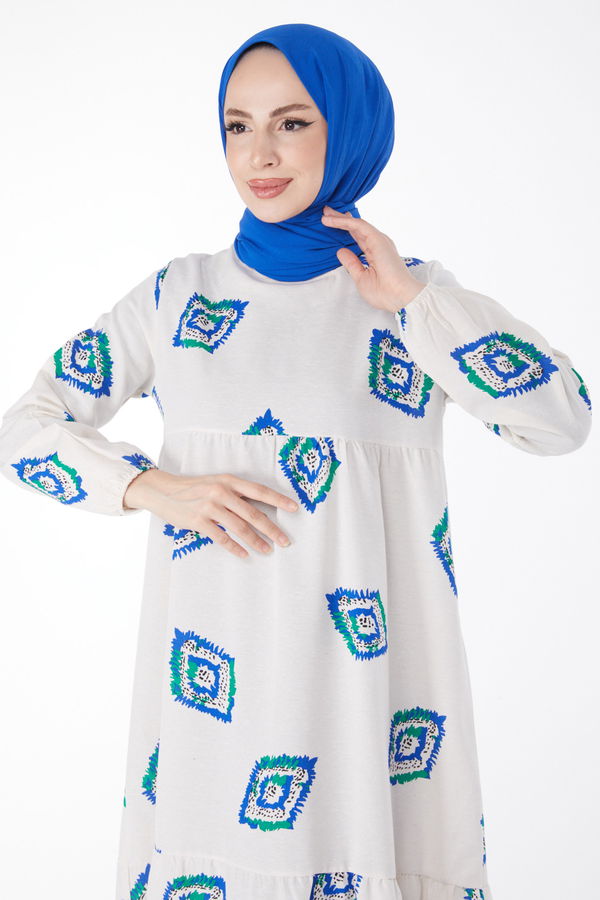 Desenli Elbise Mavi - 13151