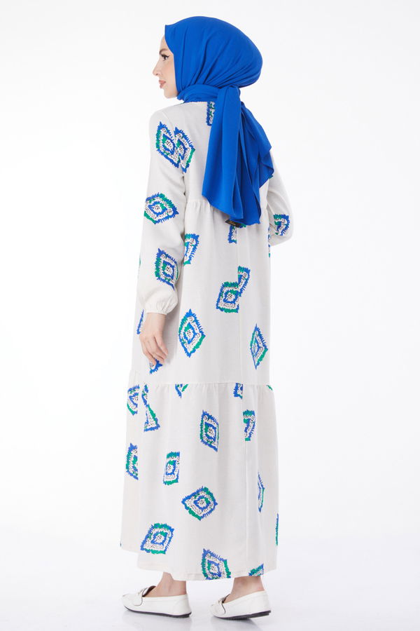 Desenli Elbise Mavi - 13151