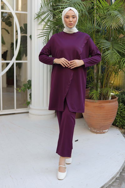 Spor Tunik Pantolon İkili Takım Mor - 13154