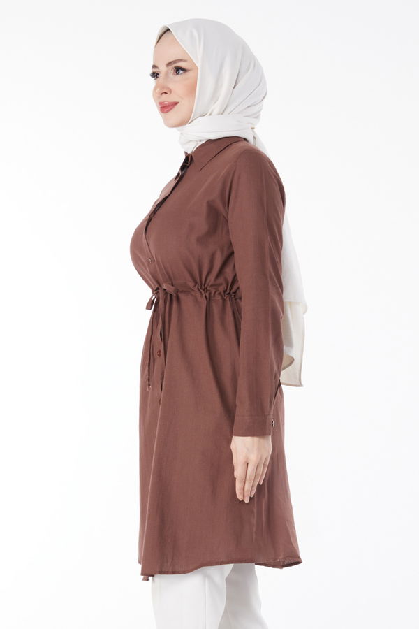 Beli Tünel Detaylı Tunik Kahverengi - 13157