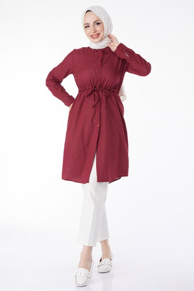 Beli Tünel Detaylı Tunik Bordo - 13157