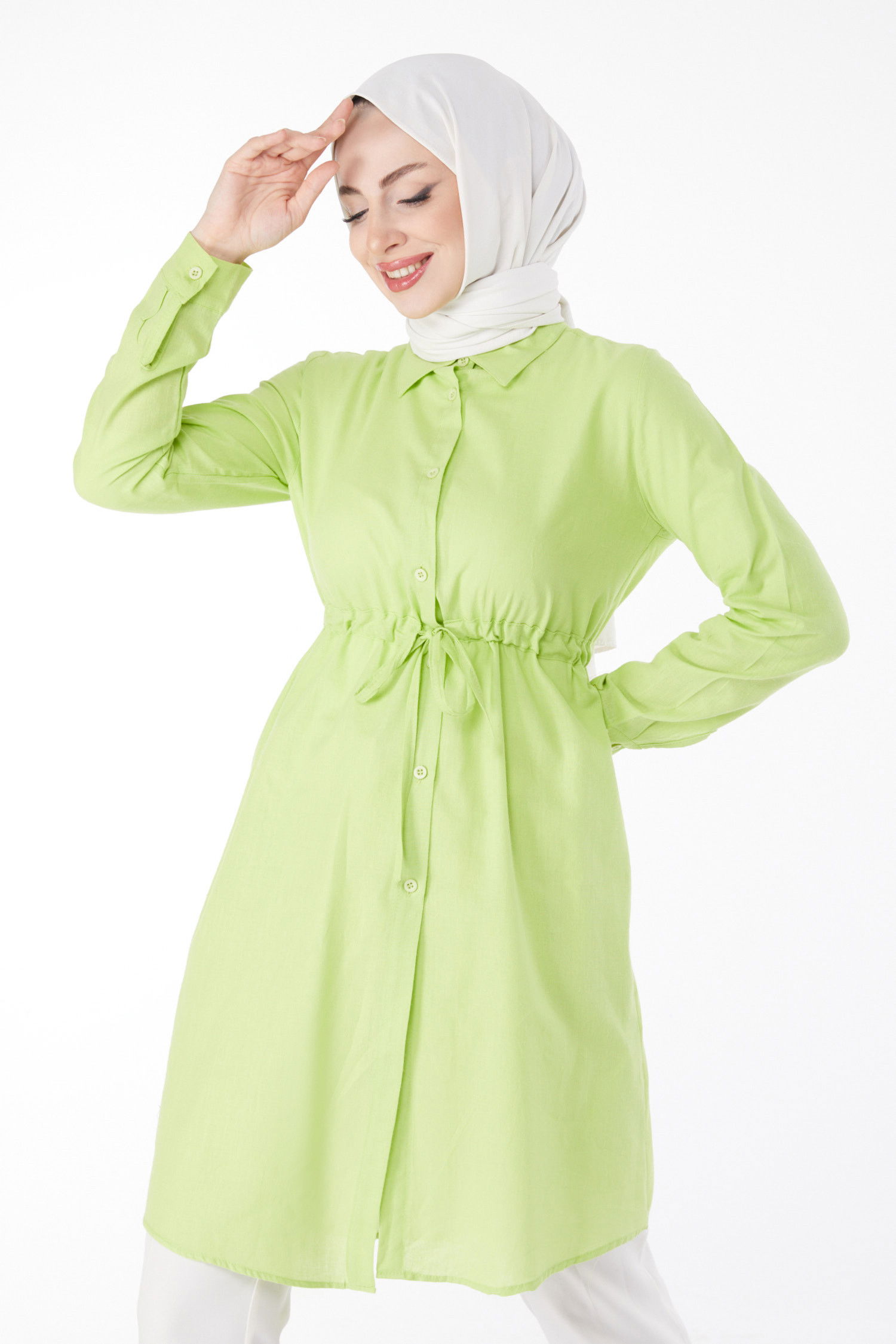 Beli Tünel Detaylı Tunik Yeşil - 13157 YEŞİL