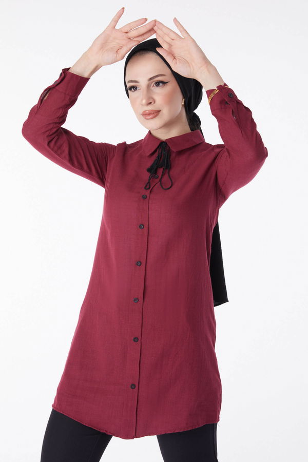 Püskül Detaylı Tunik Bordo - 13159