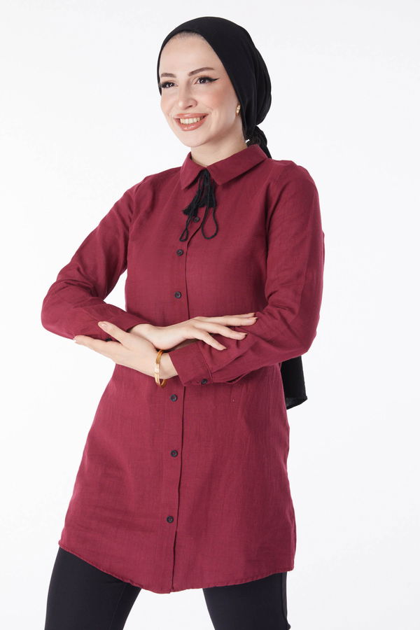 Püskül Detaylı Tunik Bordo - 13159
