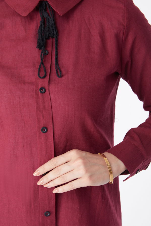 Püskül Detaylı Tunik Bordo - 13159