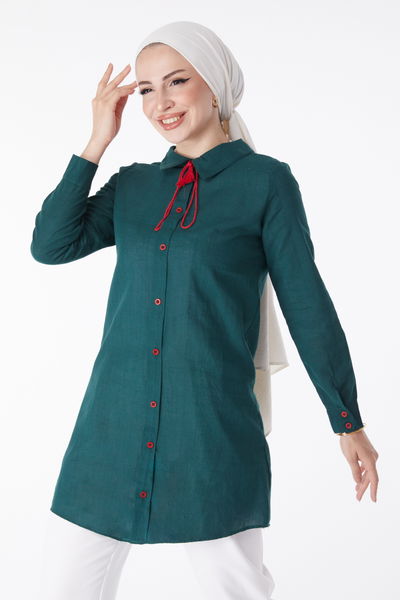 Püskül Detaylı Tunik Yeşil - 13159