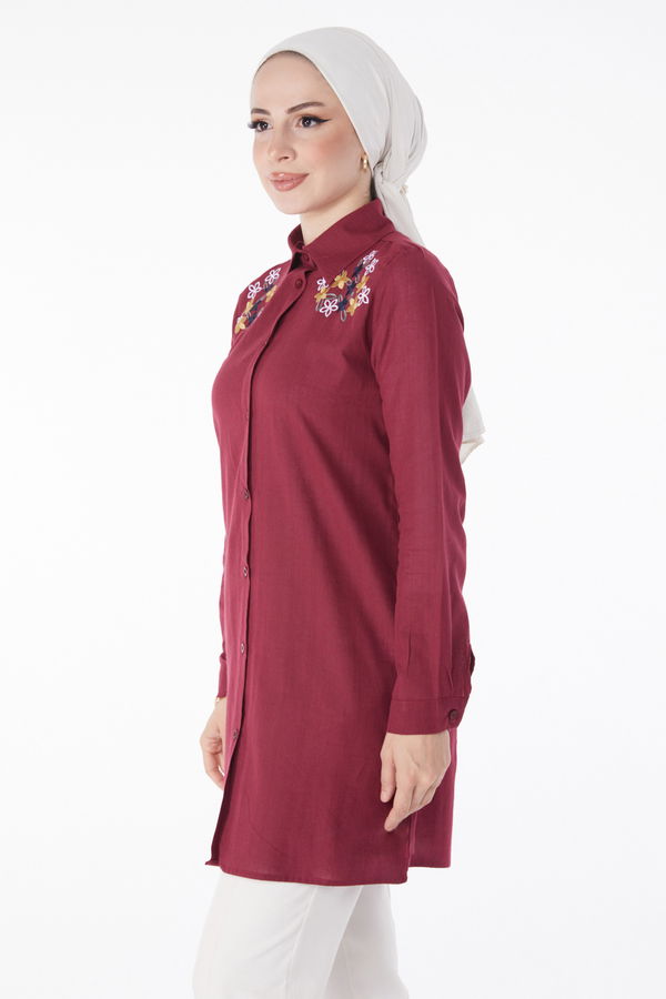 Nakışlı Gömlek Bordo - 13167