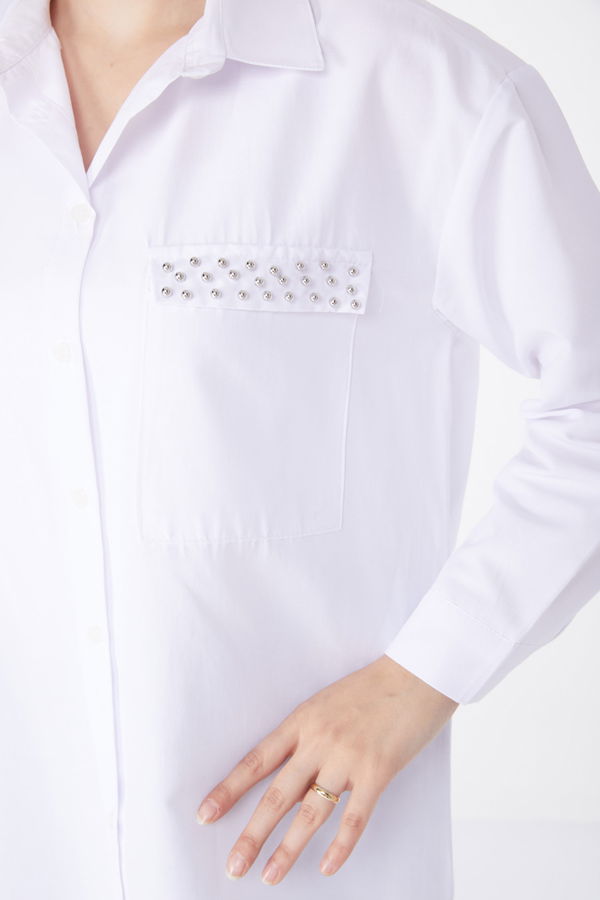 Taş Detaylı Gömlek Beyaz - 13194