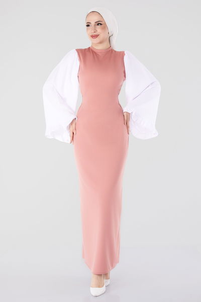 İspanyol Kol Detaylı Elbise Pembe - 13195