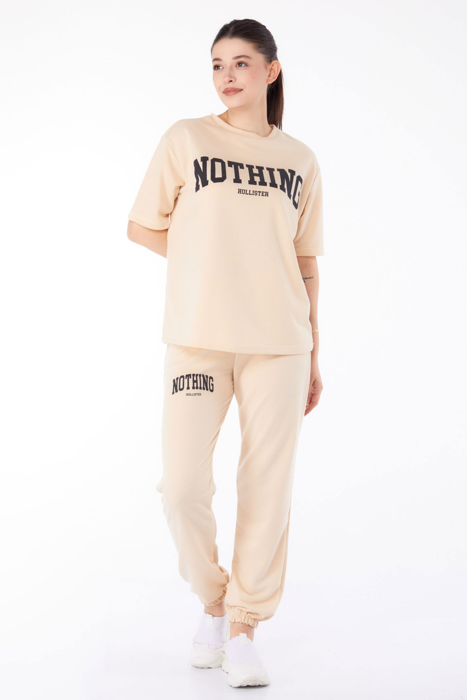 T-shirt +Pantolon İkili Takım Bej - 13199
