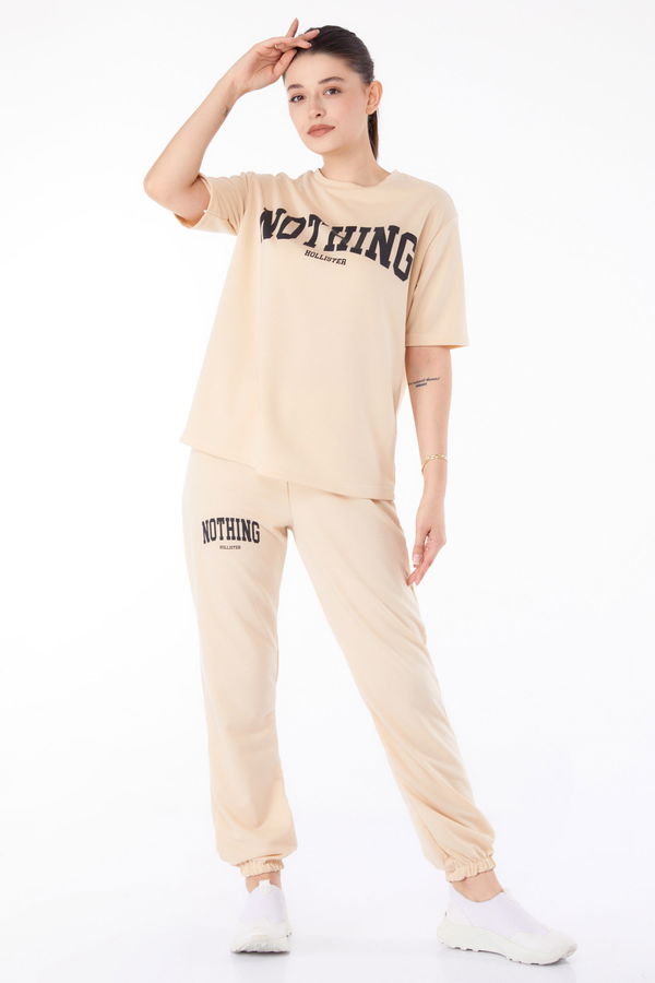 T-shirt +Pantolon İkili Takım Bej - 13199