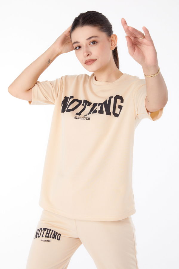 T-shirt +Pantolon İkili Takım Bej - 13199