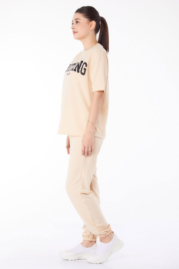 T-shirt +Pantolon İkili Takım Bej - 13199