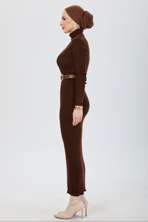 Triko Elbise Kahverengi - 23638 KAHVERENGİ