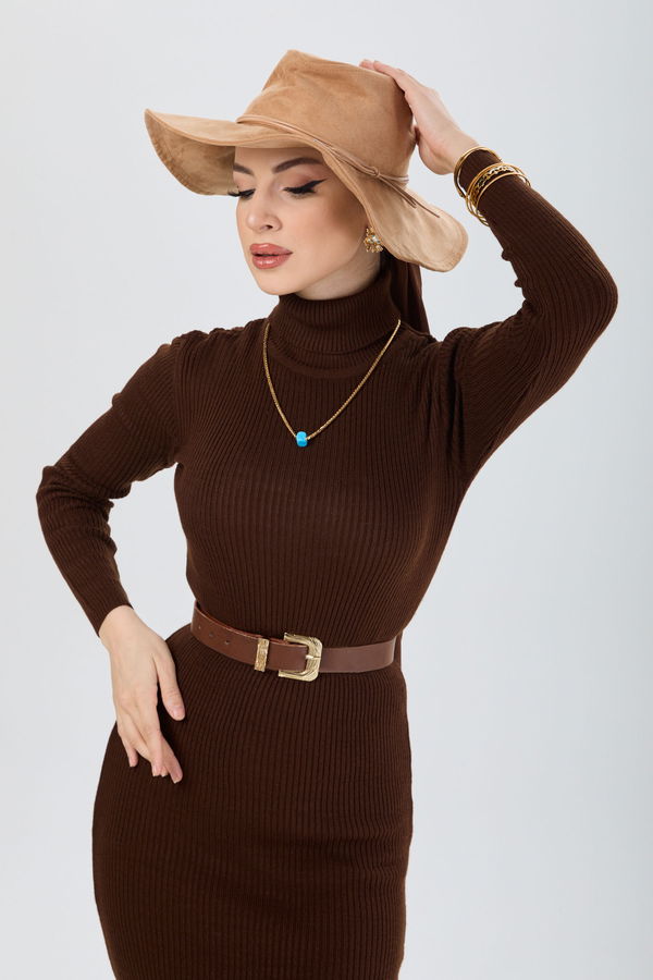 Triko Elbise Kahverengi - 23638 KAHVERENGİ