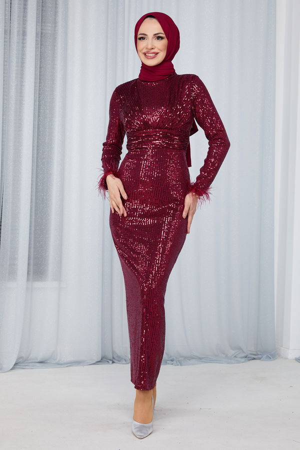 Abiye Elbise Bordo - 23653