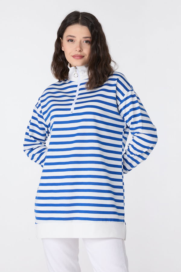 Çizgili Sweat Mavi - 23892 MAVİ