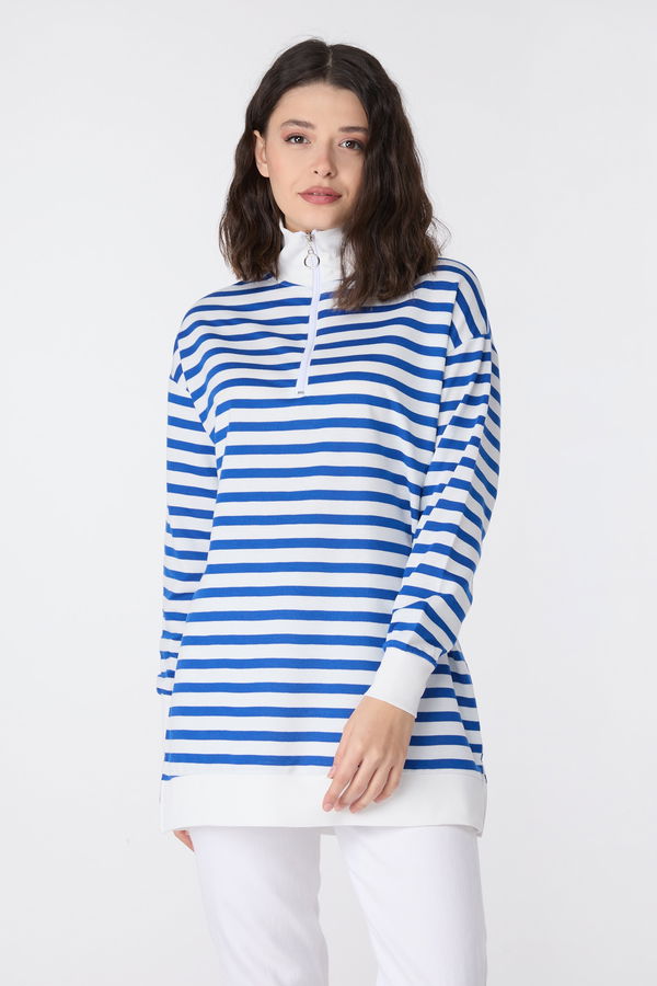 Çizgili Sweat Mavi - 23892 MAVİ