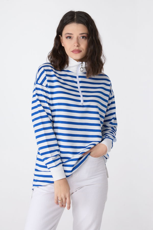 Çizgili Sweat Mavi - 23892 MAVİ