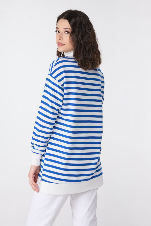 Çizgili Sweat Mavi - 23892 MAVİ