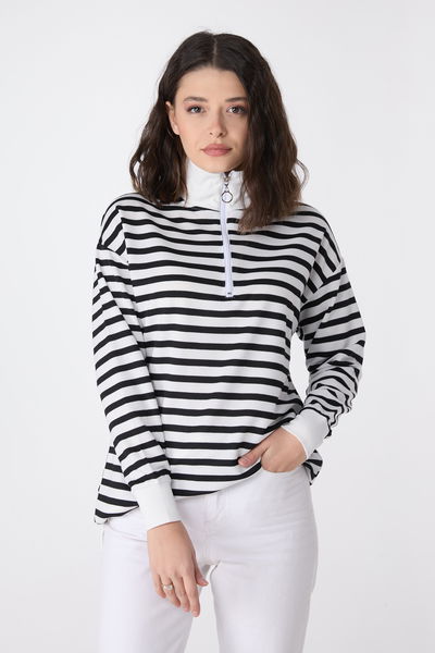 Çizgili Sweat Siyah - 23892