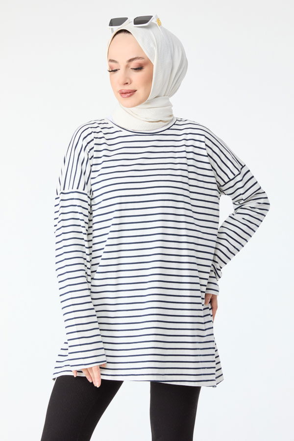 Çizgili Tunik Lacivert - 24187