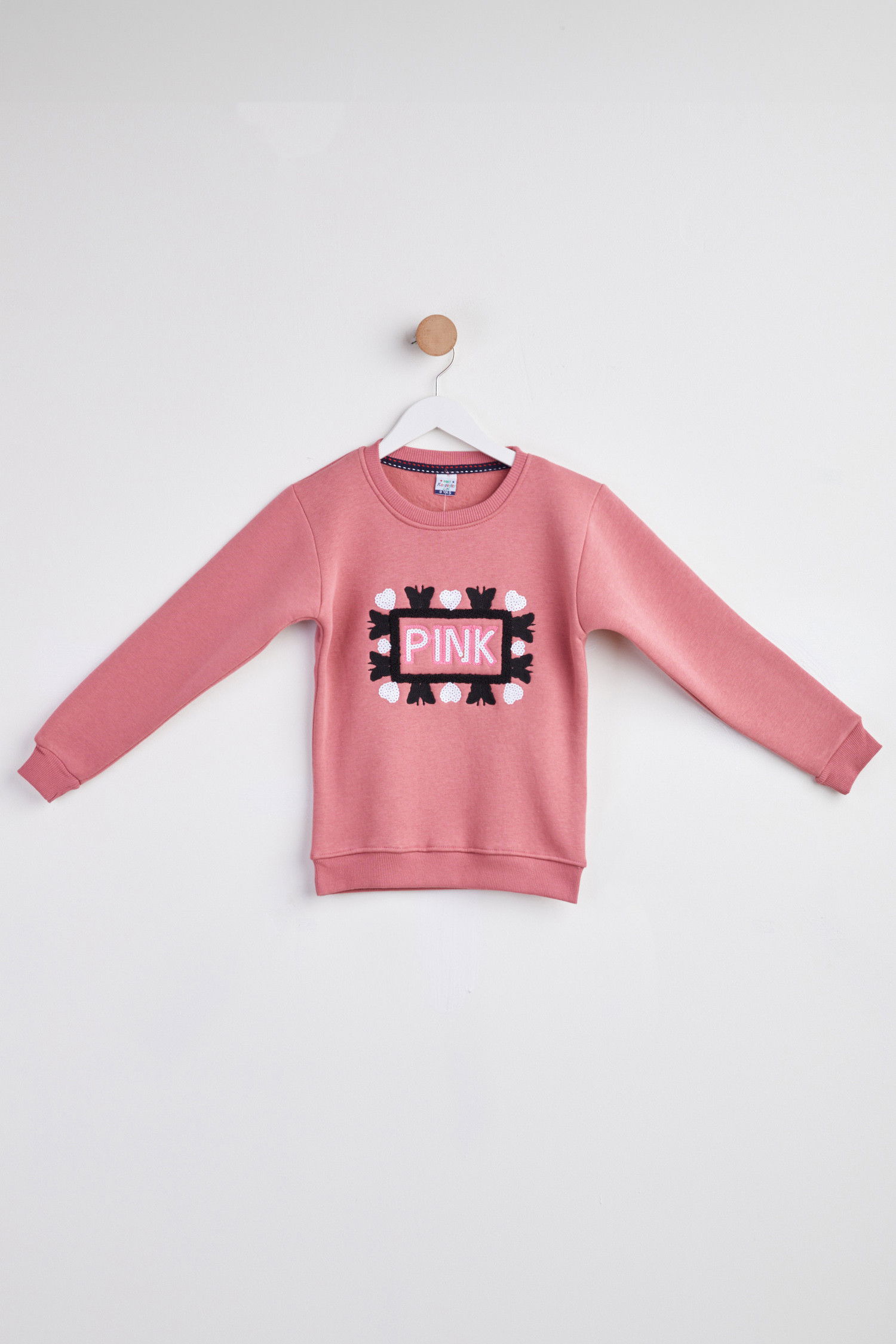 Kız Çocuk Pembe Nakışlı Sweatshirt - 24257 PEMBE